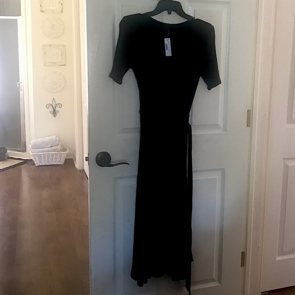 J Crew black casual wrap midi dress NWT